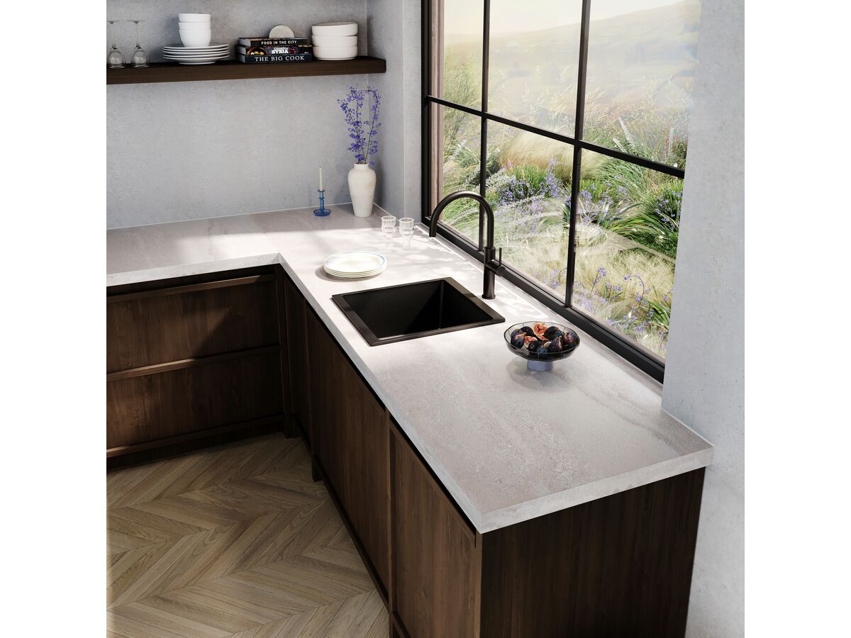 Memo Freya Single Bowl Sink No Taphole Granite Black