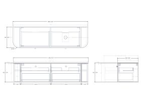 Technical Drawing - Kado Era 12mm Durasein Top Double Curve All Drawer 1800mm Wall Hung Vanity with Right Hand Basin