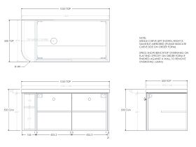 Technical Drawing - Kado Era 50mm Durasein Statement Top Single Curve All Door 1050mm Wall Hung Vanity with Left Hand Basin