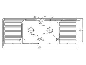 Posh Solus MKII Double Bowl Double Drainer Sink 1 Taphole Stainless Steel