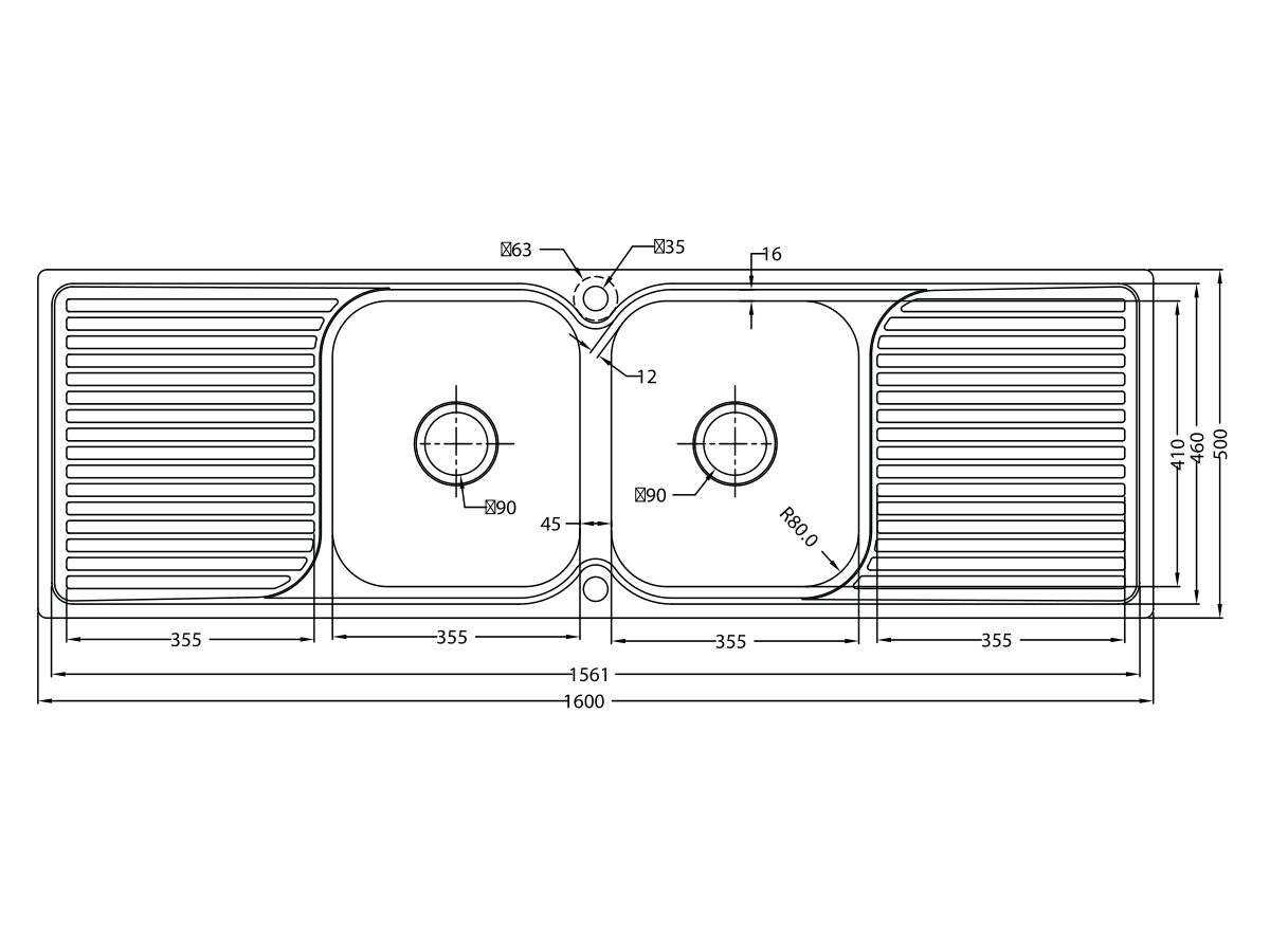 Posh Solus MK2 Double Bowl Double Drainer Sink 1 Taphole Stainless