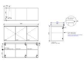 Technical Drawing - ISSY Adorn Undermount Wall Hung Vanity Unit with Three Doors & Internal Shelf with Petite Handle 1500mm x 550mm x 650mm OFFSET LEFT (CENTRE RIGHT)