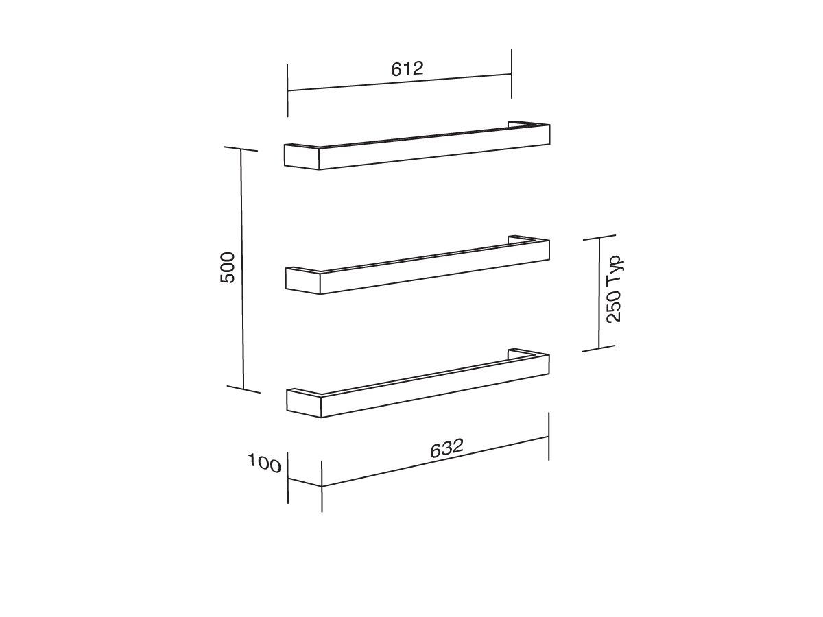 Kado Lux Quad Heat Towel Rail 630 (Each) Polished Stainless Steel