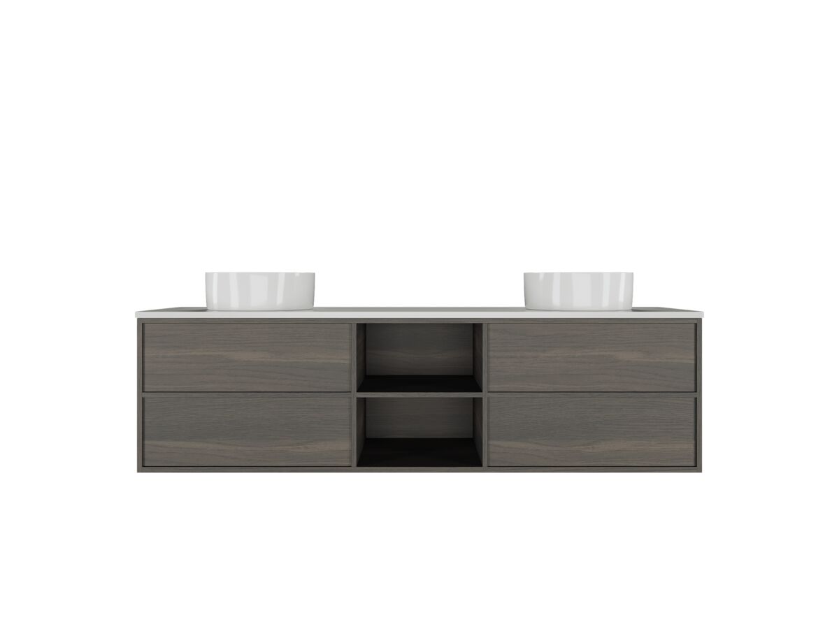 Kado Aspect 1800mm Wall Hung Vanity Unit With Shelf Double Bowl Thin Caesarstone Top