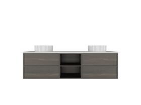 Kado Aspect 1800mm Wall Hung Vanity Unit With Shelf Double Bowl Thin Caesarstone Top