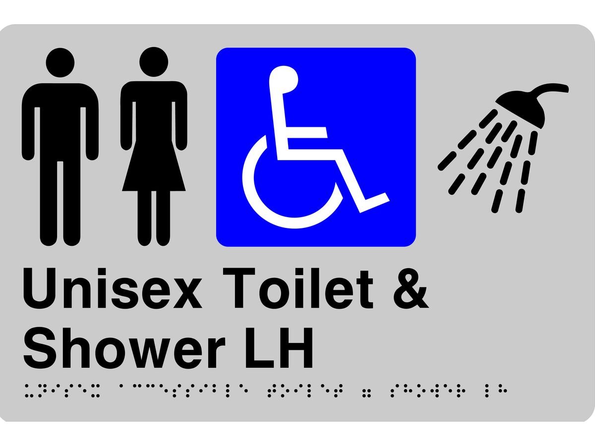 Unisex Accessible Toilet & Shower Tactile Sign Left Hand Stainless Steel
