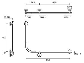 Mizu Drift 935 x 600 x 90 Degree Accessible Toilet Grab Rail Modular ...