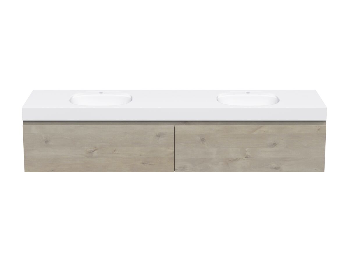 Kado Lussi 1800mm Wall Hung Vanity Unit Double Bowl with Two Soft Close Drawers Timber Finish