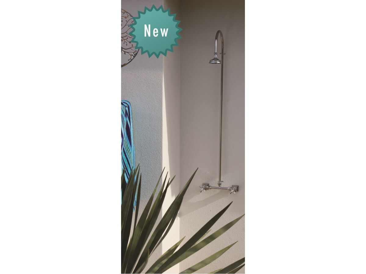 Bribie Pool Shower Wall Mounted Hot and Cold Stainless Steel and Chrome Plated (3 Star