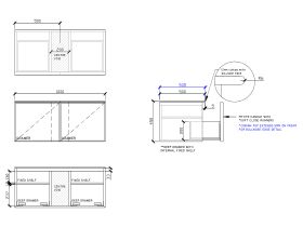 Technical Drawing - ISSY Adorn Above Counter / Semi Inset Wall Hung Vanity Unit with Two Drawers & Internal Shelves with Petite Handle 1000mm x 500mm x 450mm CENTERED