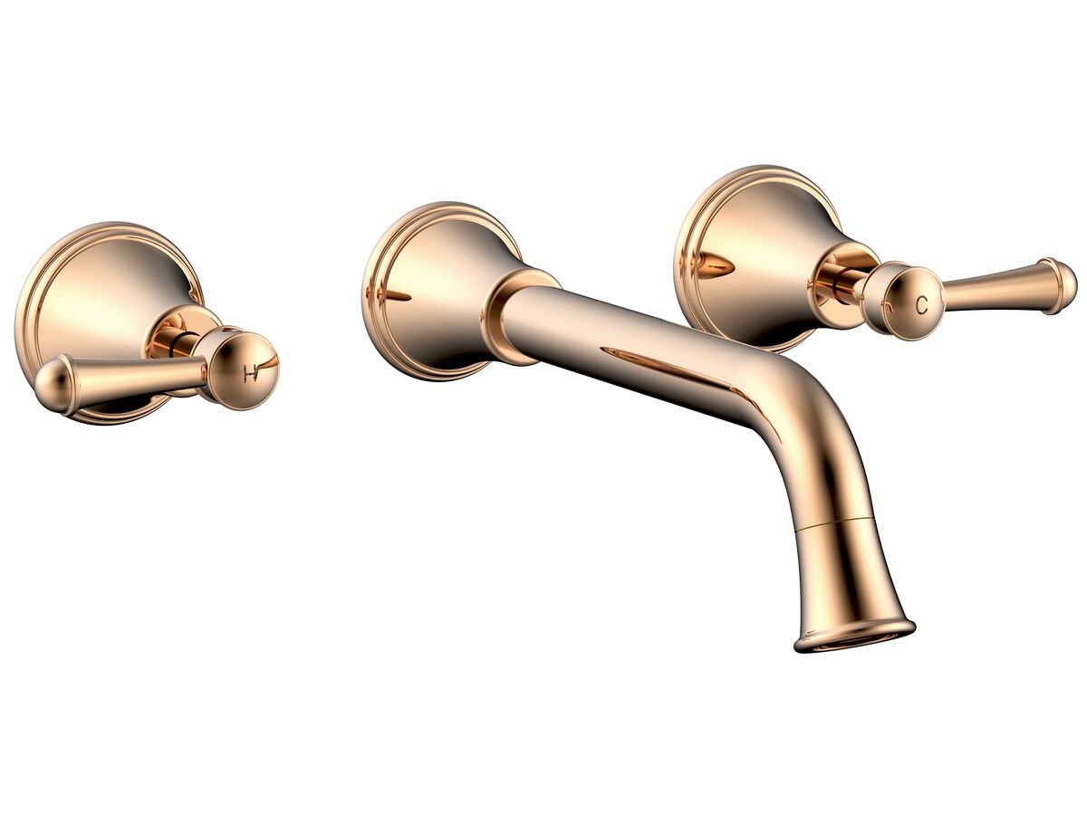 Posh Canterbury Wall Bath Set 220mm Lever Handles Polished Brass Gold