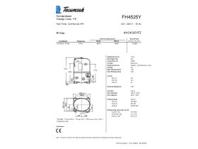 Technical Specifications - Tecumseh Compressor 2HP R134A MHBP FH4525Y-V