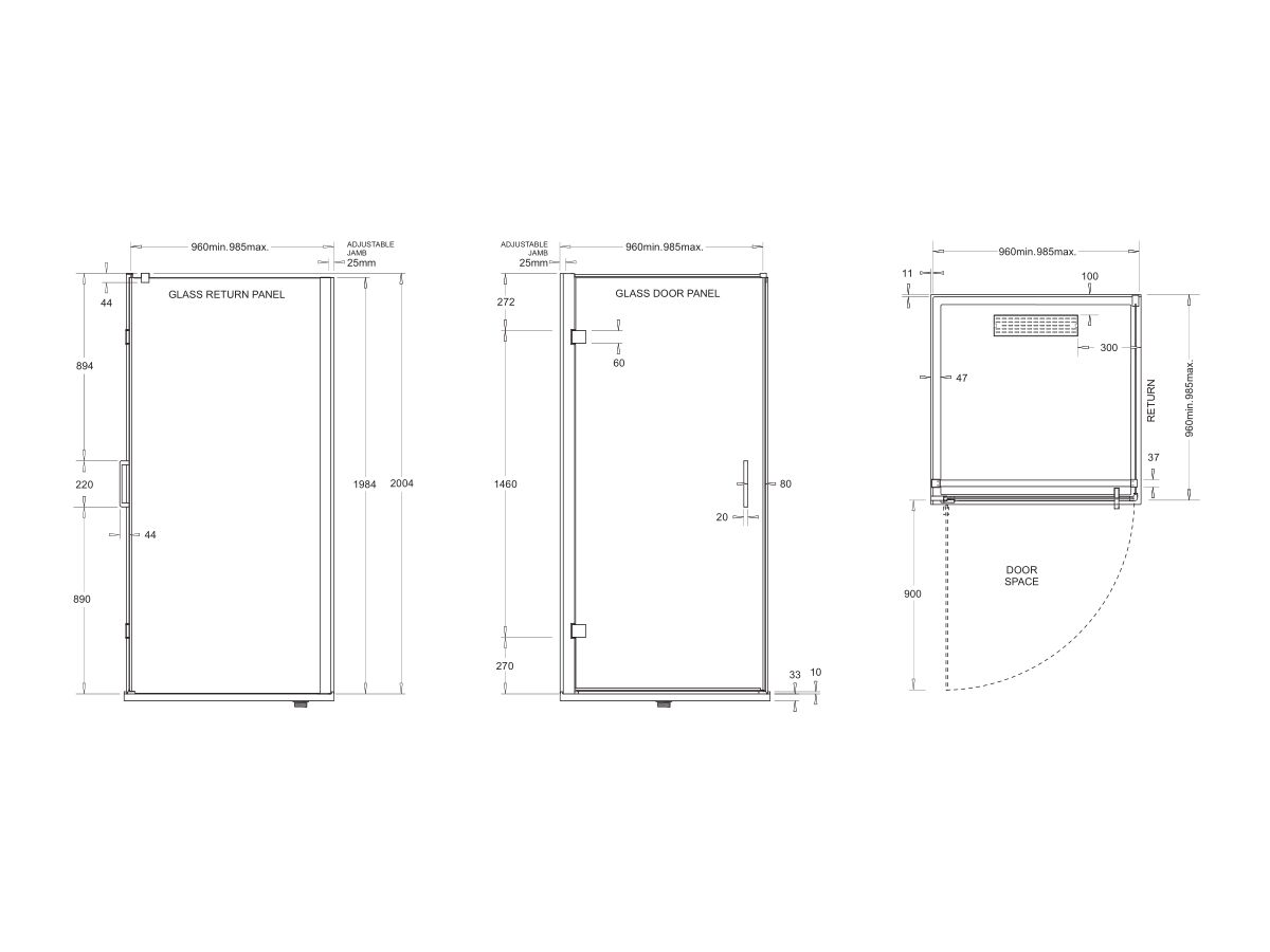 Posh Domaine MK2 1000x1000 Semi Frameless Right Hand Entry Base
