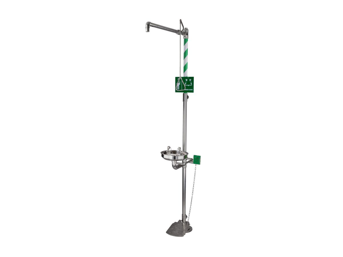 Wolfen Freestanding Safety Shower & Eye Wash with Foot Pedal Polished
