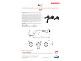 Specification Sheet - Milli Voir Wall Bath Set Lever Handle 150mm with Porcelain Handles Matte Black