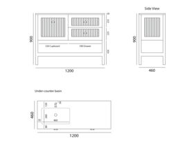 Kado Era Full Height Vanity Unit with Legs 1 Door & 2 Drawers with Under Counter Basin 1200mm