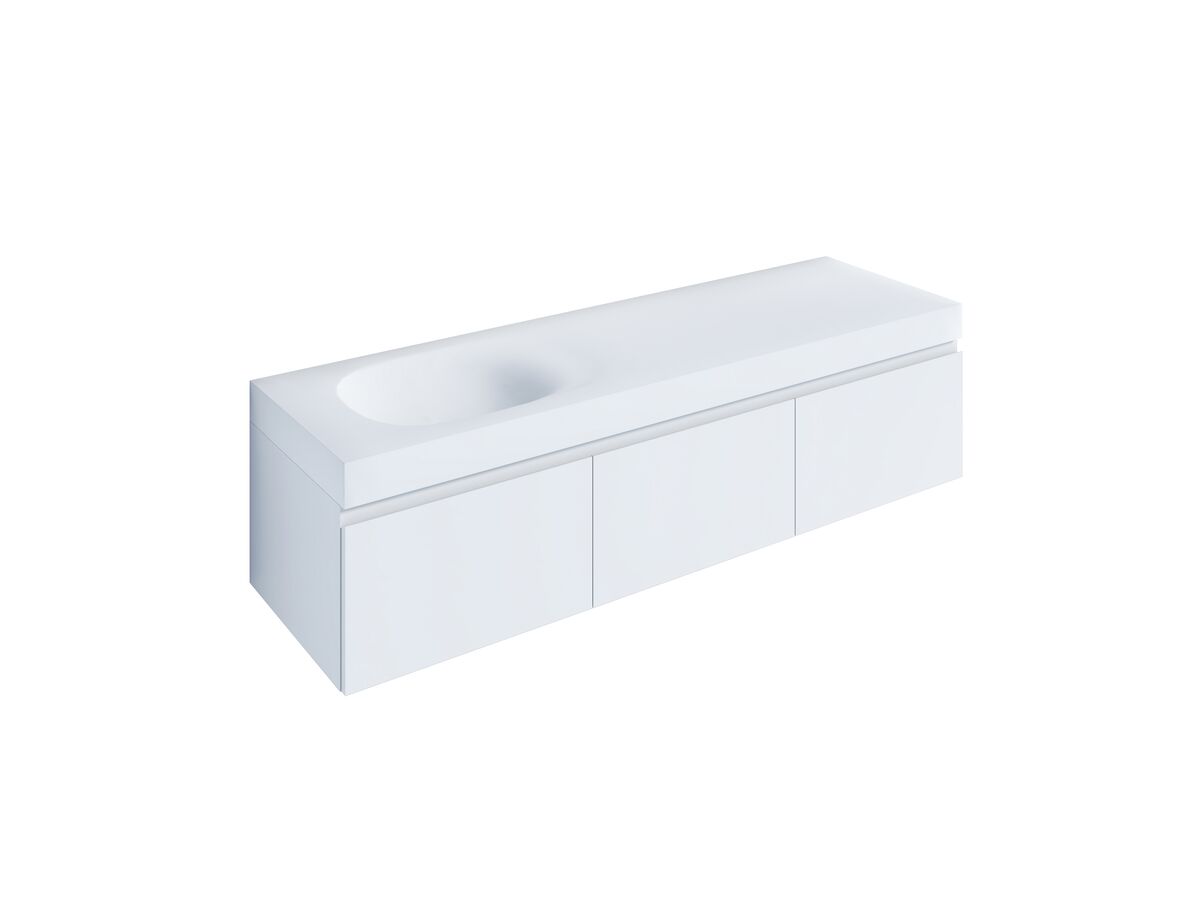 Kado Lussi 1500mm Wall Hung Vanity Unit Single Bowl with Three Soft Close Doors Satin White Painted Finish
