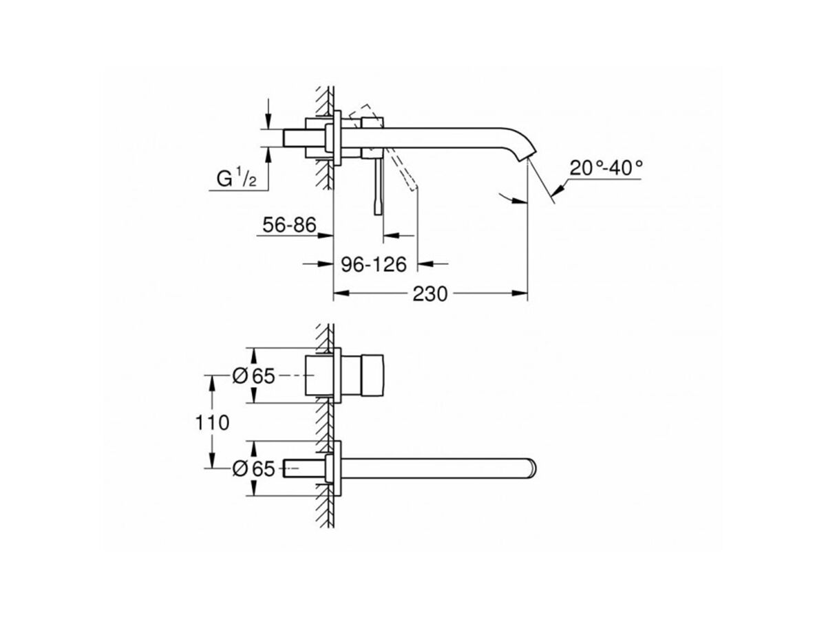 GROHE Essence New Wall Bath Mixer Tap Set 230mm Front of Wall Trim Set