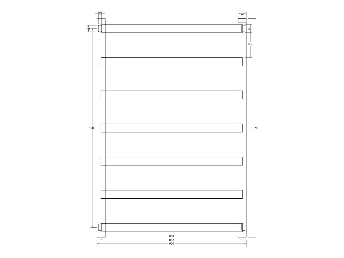 Milli Edge MK2 Heated Towel Rail 900mm x 1320mm Polished Stainless Steel