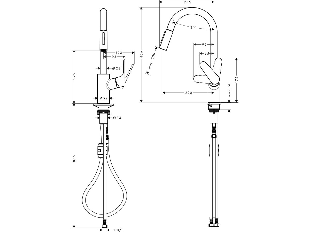 Focus Kitchen Mixer with Pullout Spray Stainless Steel Optic