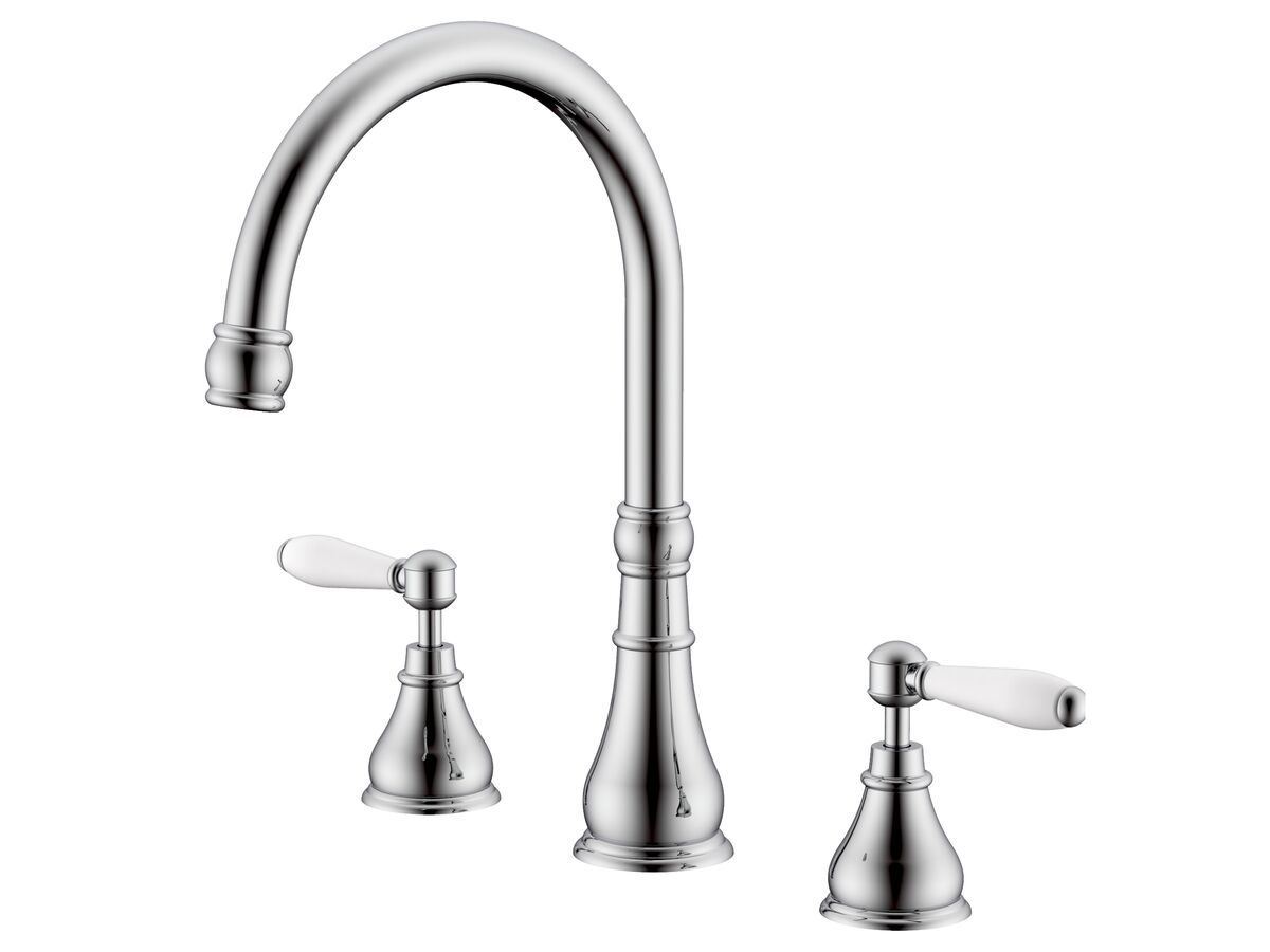 Milli Voir Hob Kitchen / Spa Set Lever Handle with Porcelain Handles Chrome (4 Star)