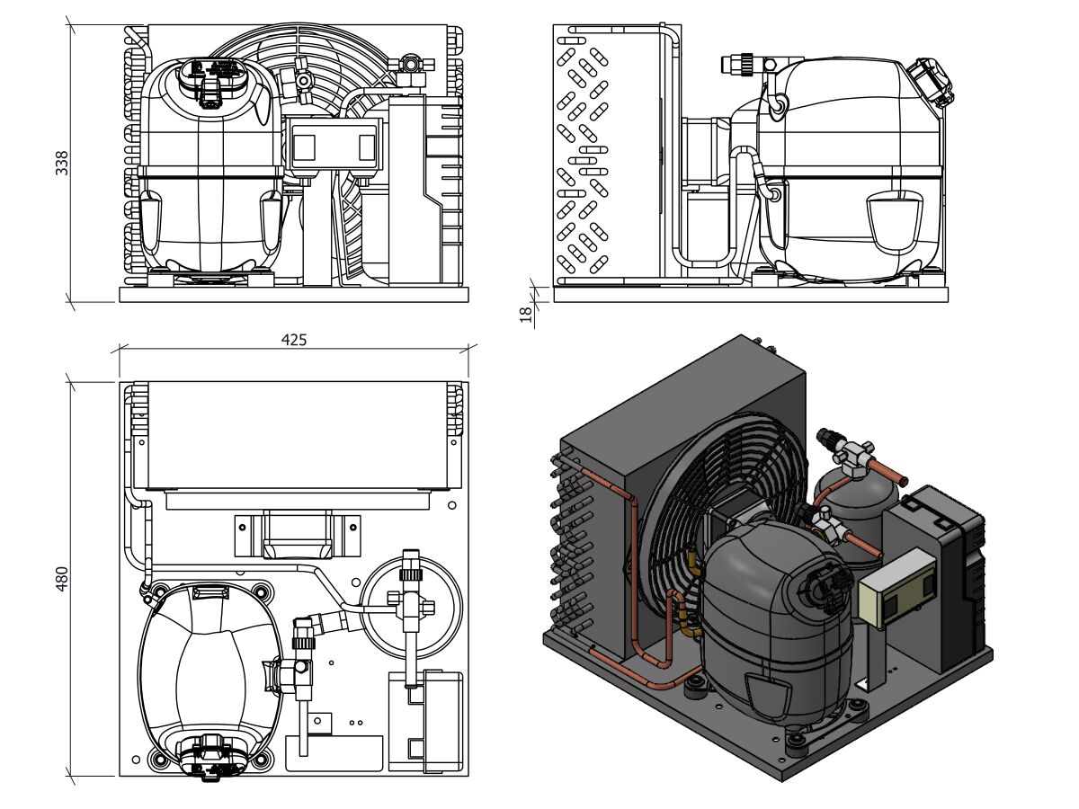Tecumseh AJ2 HTA Condensing Unit 5/8HP R134 MHBP CAJT4476YHR-FZ-1 with Pressure Control