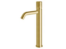 Milli Pure Extended Basin Mixer Tap Curved Spout with Diamond Textured Handle PVD Brushed Gold (5 Star)