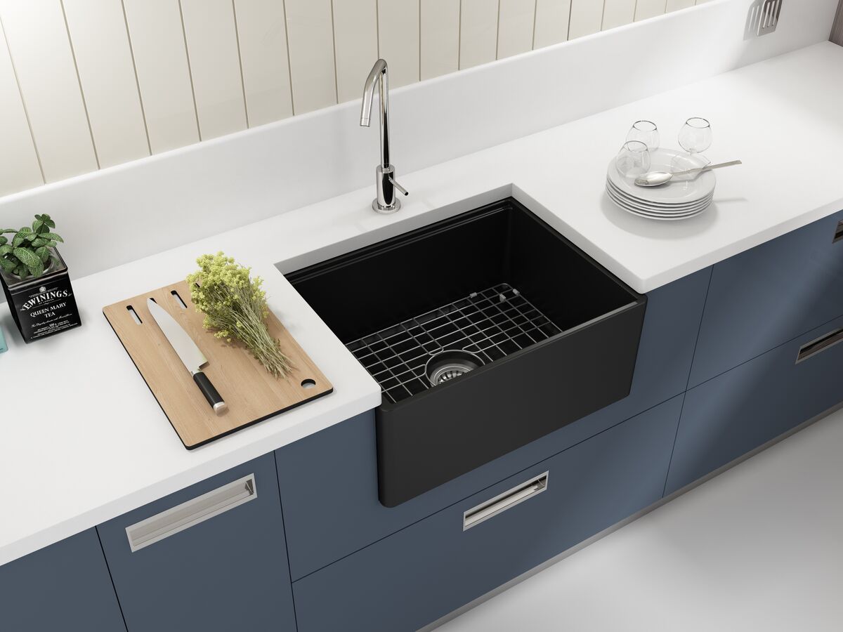 Memo Harper Single Bowl Butler Sink 610mm Fireclay Matte Black from Reece