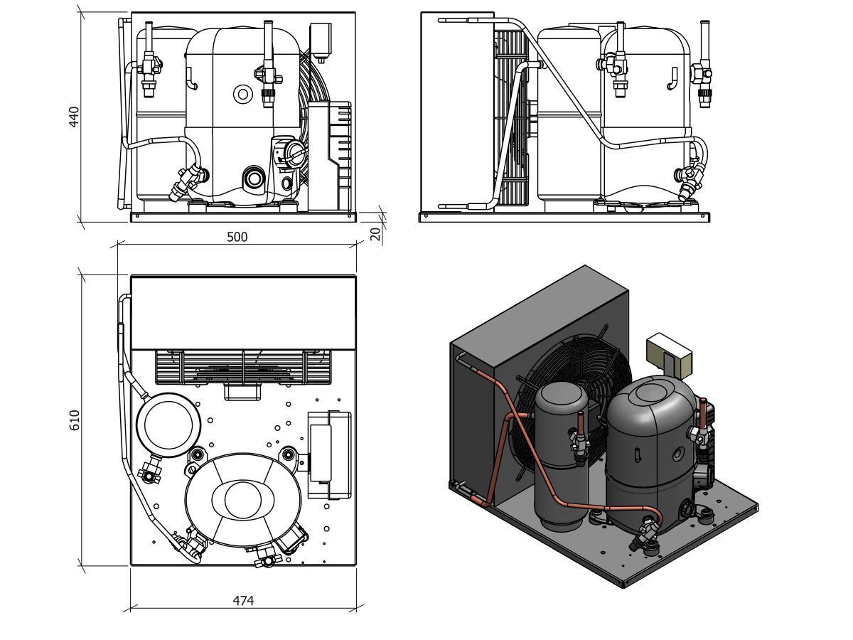 Tecumseh HTA Condensing Unit 2hp R404 LBP TFHT2480ZBR-2