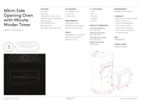 Specification Sheet - Inalto Care IOSO605M-R 60cm Right Hand Side Opening Oven 5 Function