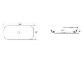 AXA Uno Above Counter Basin No Taphole 1000mm White