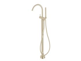 Scala Floor Mounted Bath Mixer Tap Curved Outlet with Handshower Trimset LUX PVD Brushed Platinum Gold (3 Star)