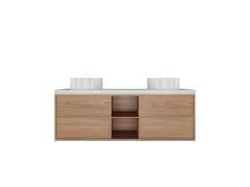 Kado Aspect 1500mm Wall Hung Vanity Unit With Shelf Double Bowl Caesarstone Top