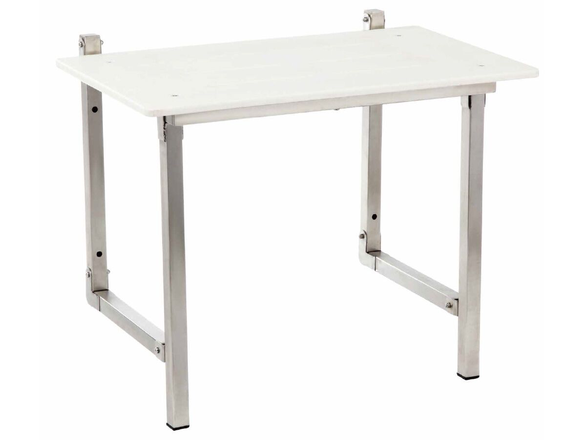 Wolfen Folding Shower Seat 600mm Stainless Steel & White from Reece