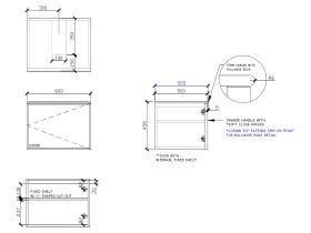 ISSY Adorn Above Counter / Semi Inset Wall Hung Vanity Unit with One Door & Internal Shelf with Grande Handle 600mm x 500mm x 450mm CENTER (RIGHT)