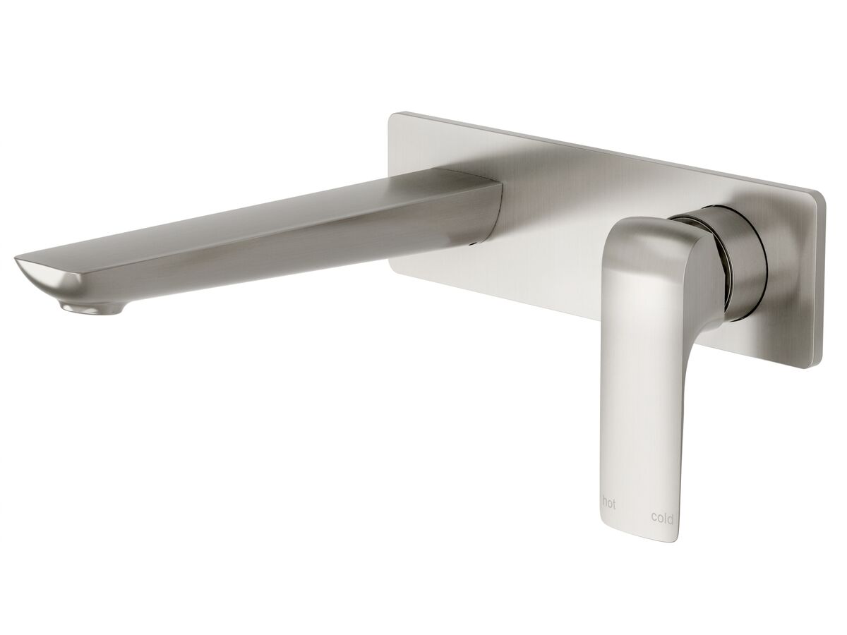 Milli Glance Wall Basin Mixer Tap Set on Plate 180mm Outlet Brushed Nickel (6 Star) from Reece