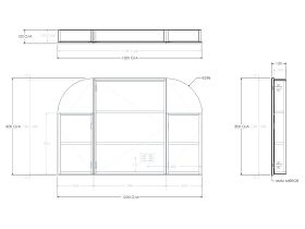 Technical Drawing - Kado Neue Arch 3 Door Mirror Cabinet 1200mm
