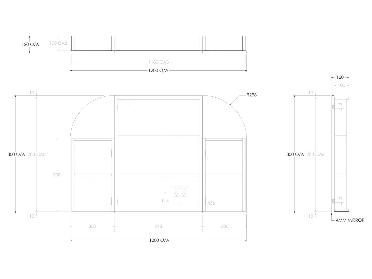 Kado Neue Arch 3 Door Mirror 1200mm from Reece