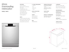 Specification Sheet - Inalto IDW7S 14 Person Led Display Freestanding Dishwasher 600mm Stainless Steel