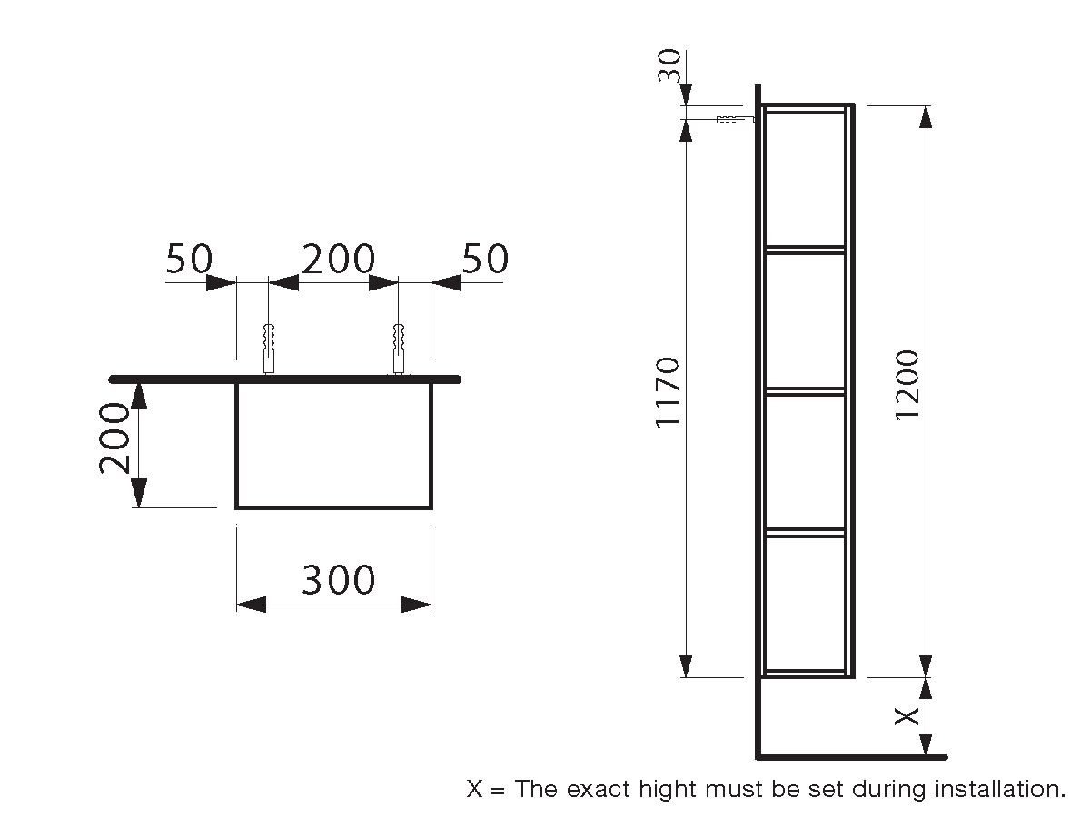LAUFEN Kartell Medium Cabinet with Mirror Front, Side Open 300 x 200 x 1200mm Gloss White