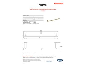 Specification Sheet - Mizu Drift Single Towel Rail 600mm Brushed Brass