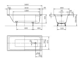 Kaldewei Puro Inset Bath with Overflow 1800mm x 800mm White and Chrome