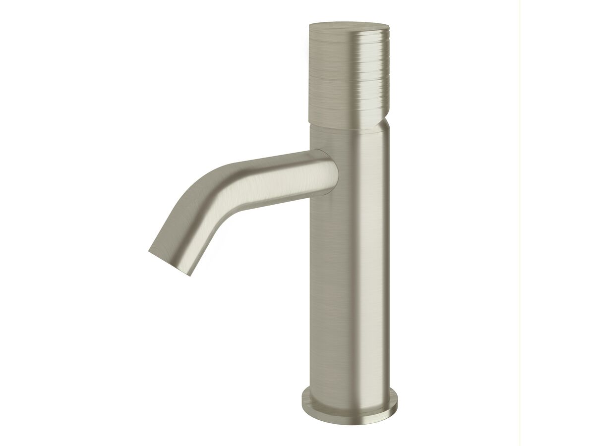 Milli Pure Basin Mixer Tap Curved Spout with Cirque Textured Handle Brushed Nickel (5 Star)