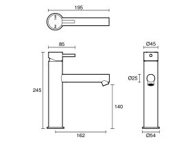 Technical Drawing - Scala Medium Basin Mixer Tap with 150mm Outlet