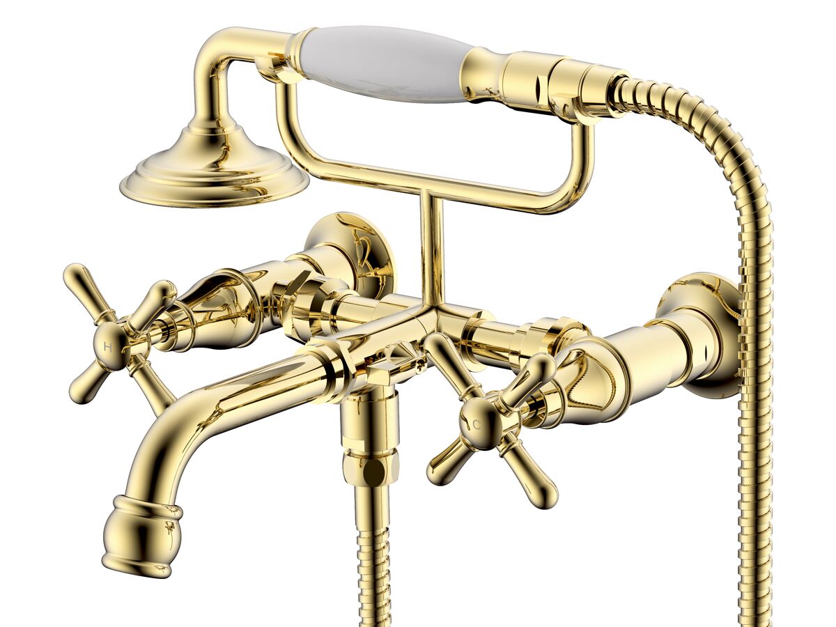 Milli Voir Wall Telephone Bath Set Cross Handles Polished Brass Gold (3 ...