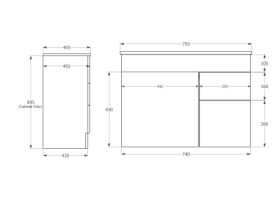 Espire Wall Hung Single Bowl Vanity Unit (Wave) 1 Door and 2 Drawer 760mm