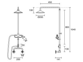Technical Drawing - Kado Era Exposed Twin Telephone Shower Set Cross Handles