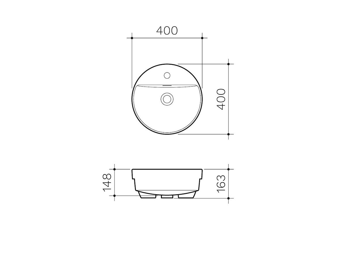 Clark Round Semi Recessed Basin with Overflow 1 Taphole Including Chrome Pop Up Waste 400mm White