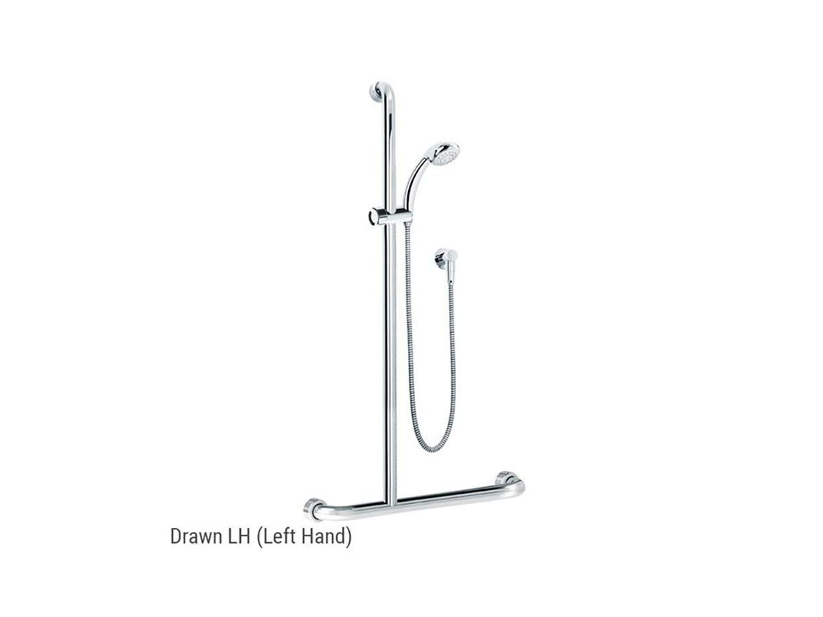 Conserv T Grabrail with Plastic Slide & Chrome Hosfab Hand Shower (3 Star) 700mm X 1100mm Left Hand Satin Stainless Steel