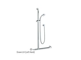 Conserv T Grabrail with Plastic Slide & Chrome Hosfab Hand Shower (3 Star) 700mm X 1100mm Left Hand Satin Stainless Steel